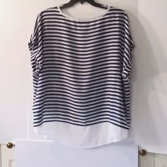 A.N.A. Women's Sheer Stripe Blouse - 2x - Blue/White - Picture 2 of 7